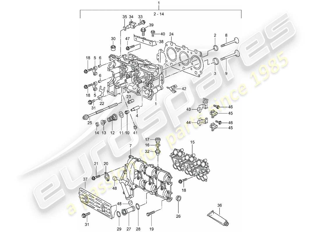porsche 996 (2000) cylinder head - d >> - mj 2001 part diagram