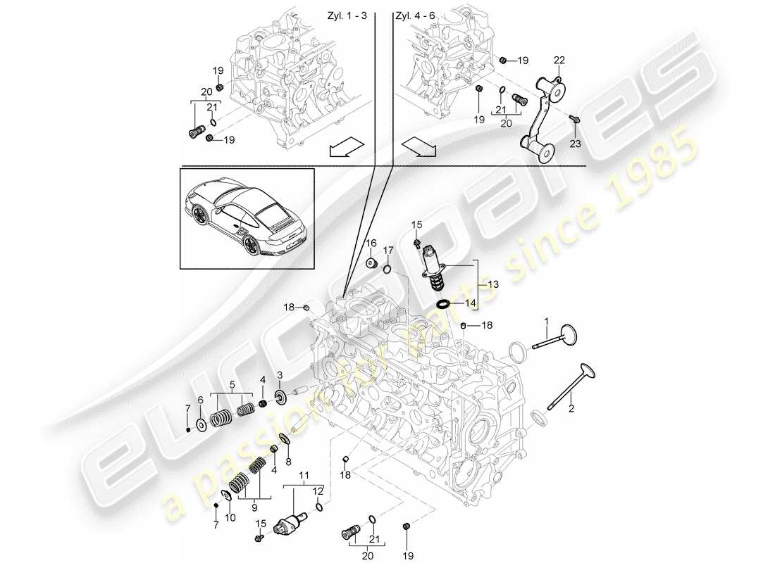 porsche 2013 (997-2 turbo / gt2 rs) cylinder head part diagram