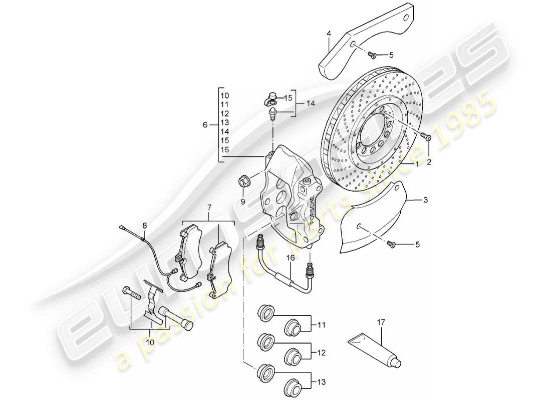 porsche 2004 (carrera gt) disc brakes - rear axle part diagram