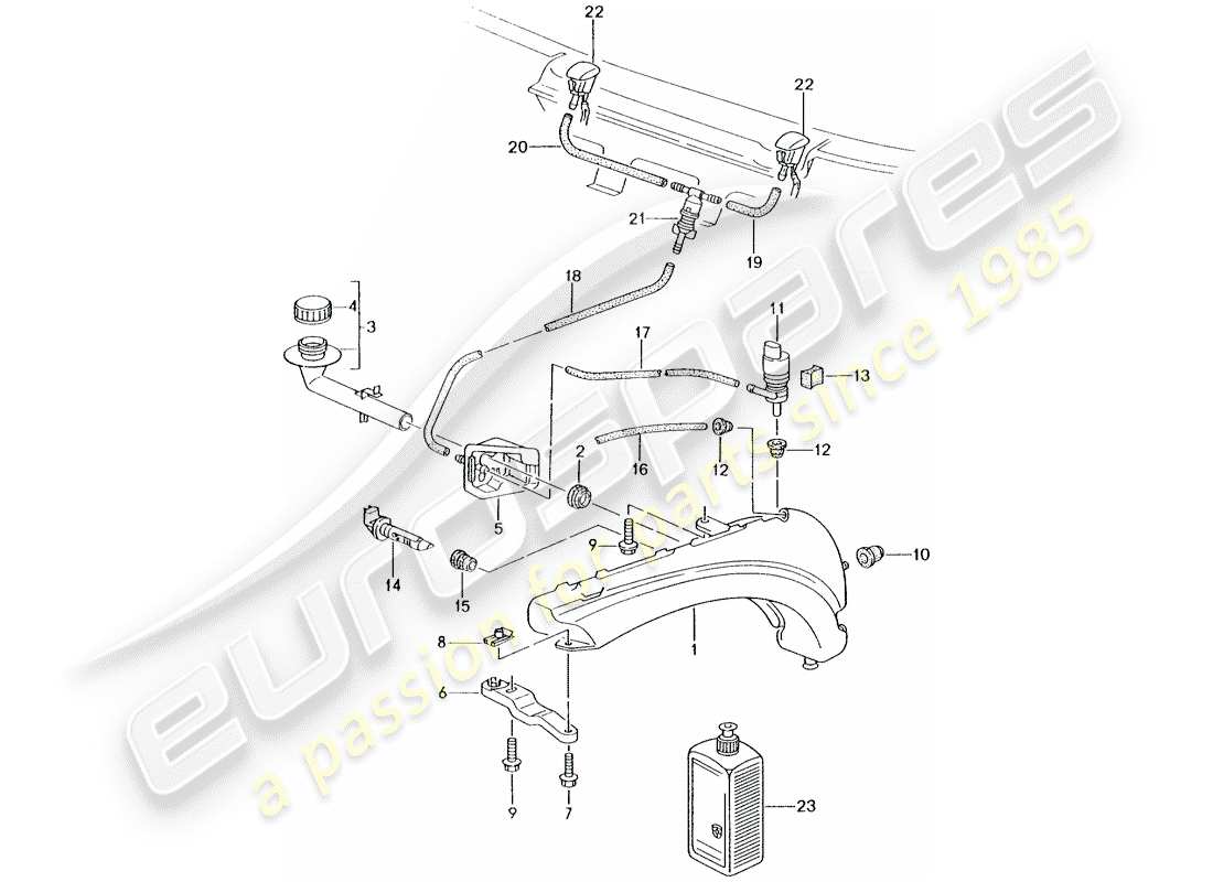 porsche 2004 (996 turbo / gt2) windshield washer unit part diagram