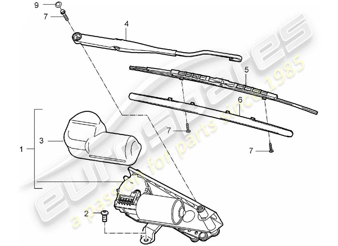 porsche carrera gt (2004) windscreen wiper system part diagram