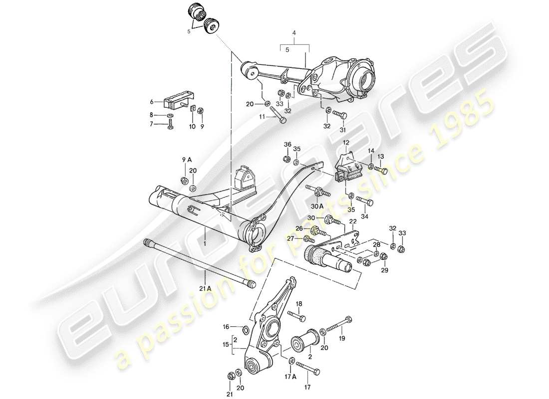 porsche 1988 (924s) rear axle carrier - rear axle steering part diagram