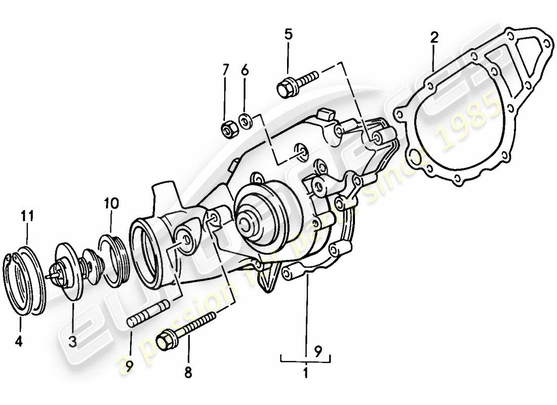 porsche 1988 (924s) water pump part diagram
