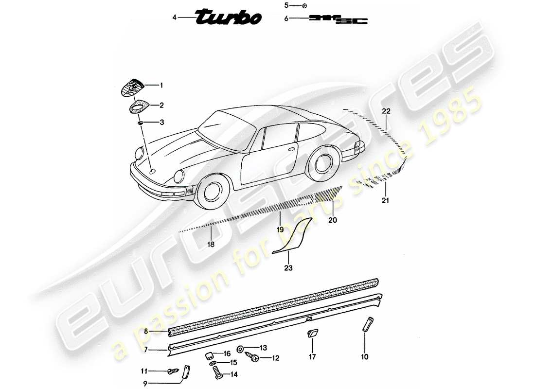 porsche 1978 (911) decorative fittings part diagram