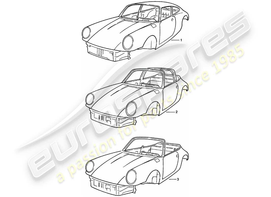 porsche 1978 (911) car body - primed - sealed - with: - underbody protection - bodyshells can only - only available from current part diagram
