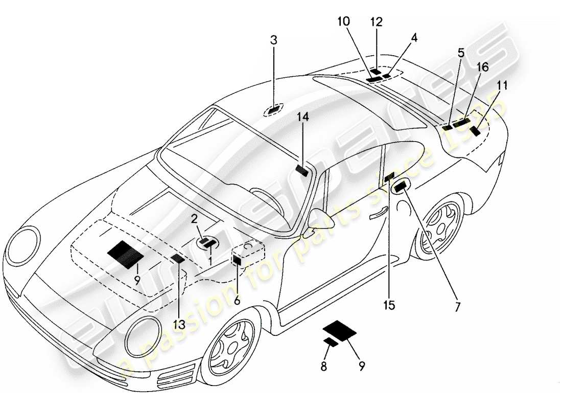 porsche 1987 (959) signs/notices parts diagram