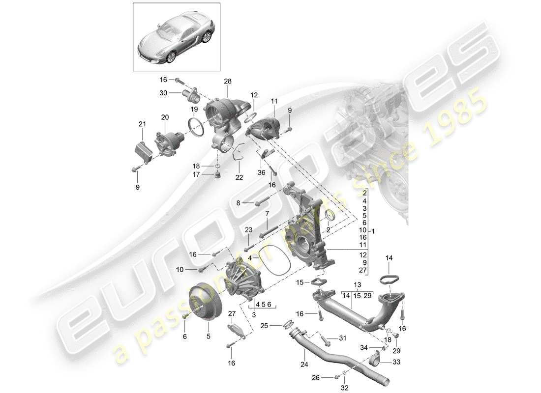 porsche 2014 (981 boxster) water pump part diagram