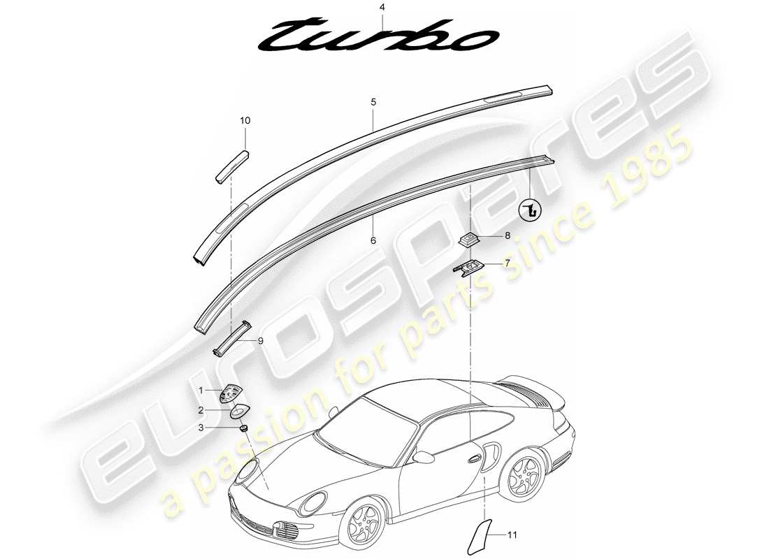 porsche 2009 997-2 turbo / gt2 nameplates part diagram