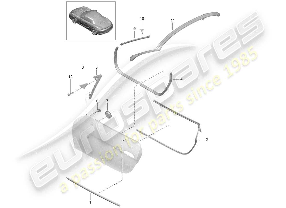 porsche 2016 (981 boxster) door seal part diagram