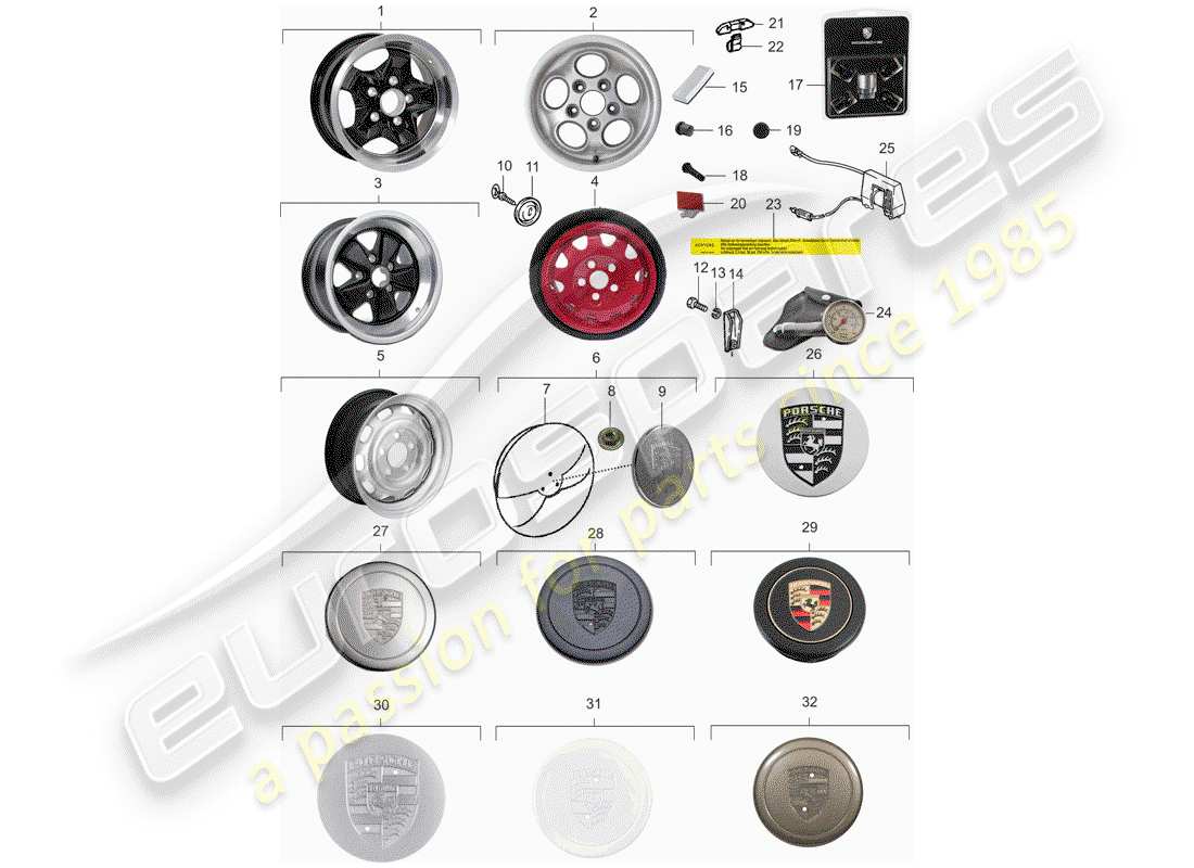 porsche 1982 (944) disc wheel parts diagram