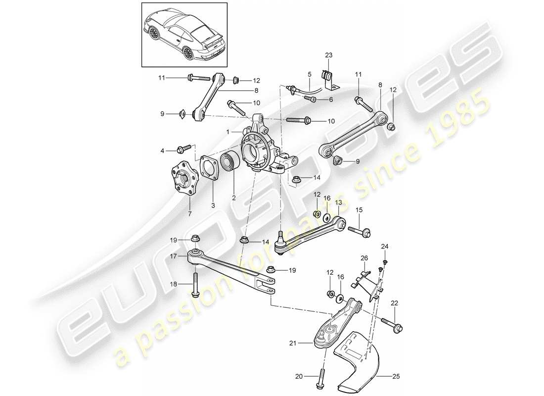 porsche 2007 (997-1 gt3) rear axle part diagram