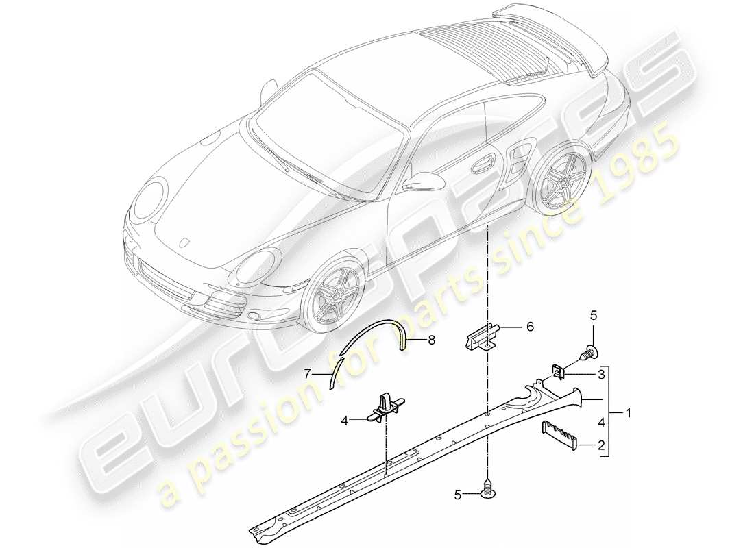 porsche 2013 (997-2 turbo / gt2 rs) side member trim part diagram