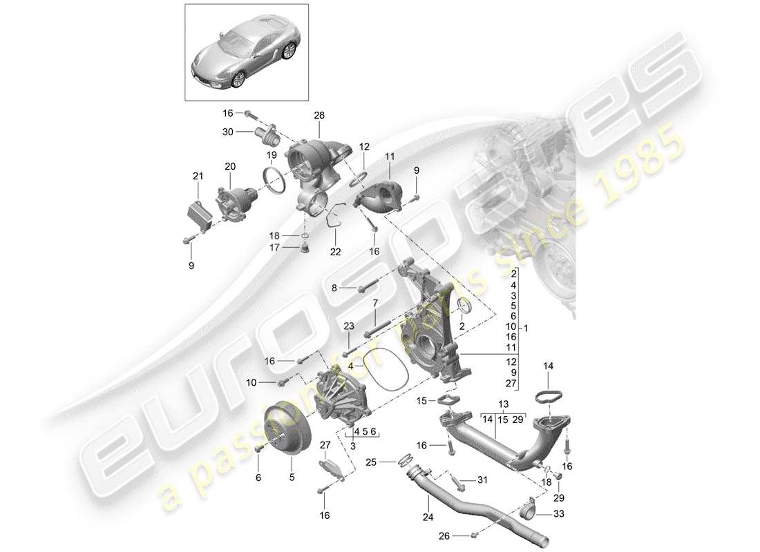 porsche 2016 (981 cayman) water pump part diagram
