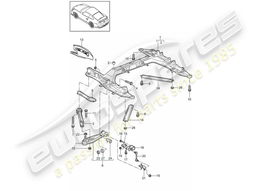 porsche 2007 (997-1 gt3) cross member part diagram