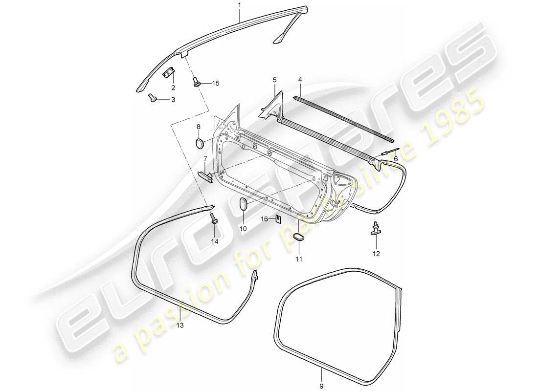 porsche 2005 (997-1) door seal part diagram