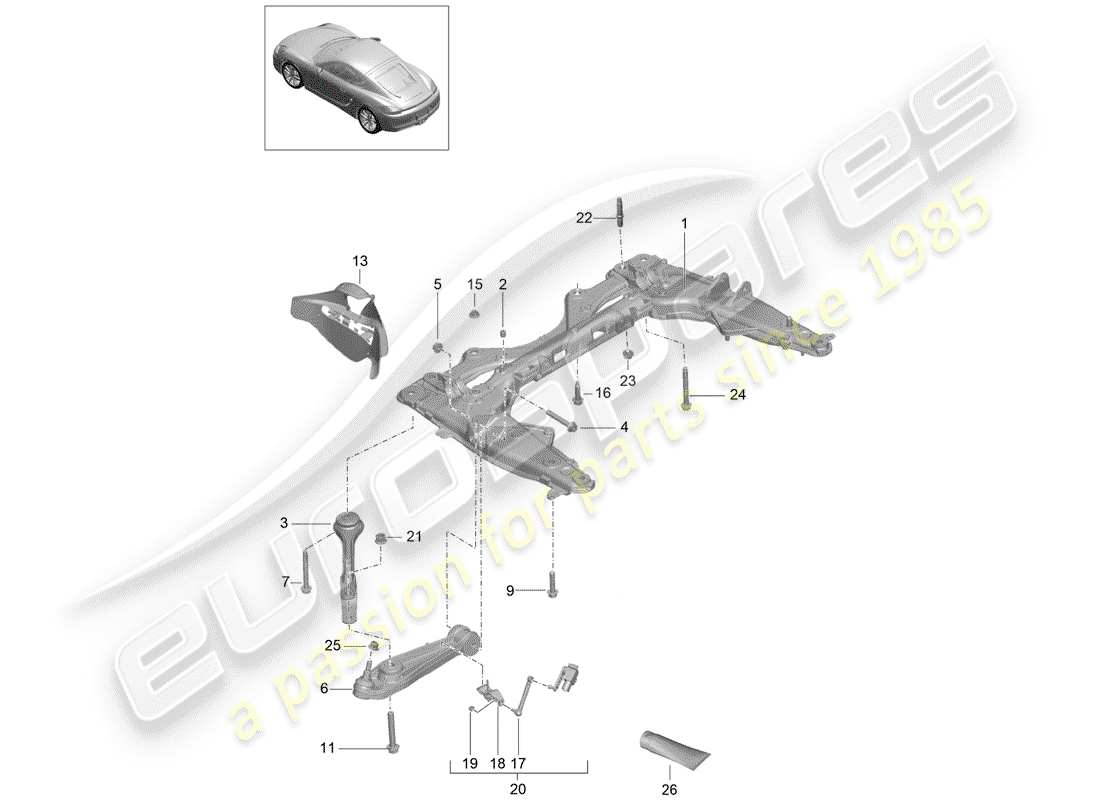porsche 2016 (981 cayman) cross member part diagram