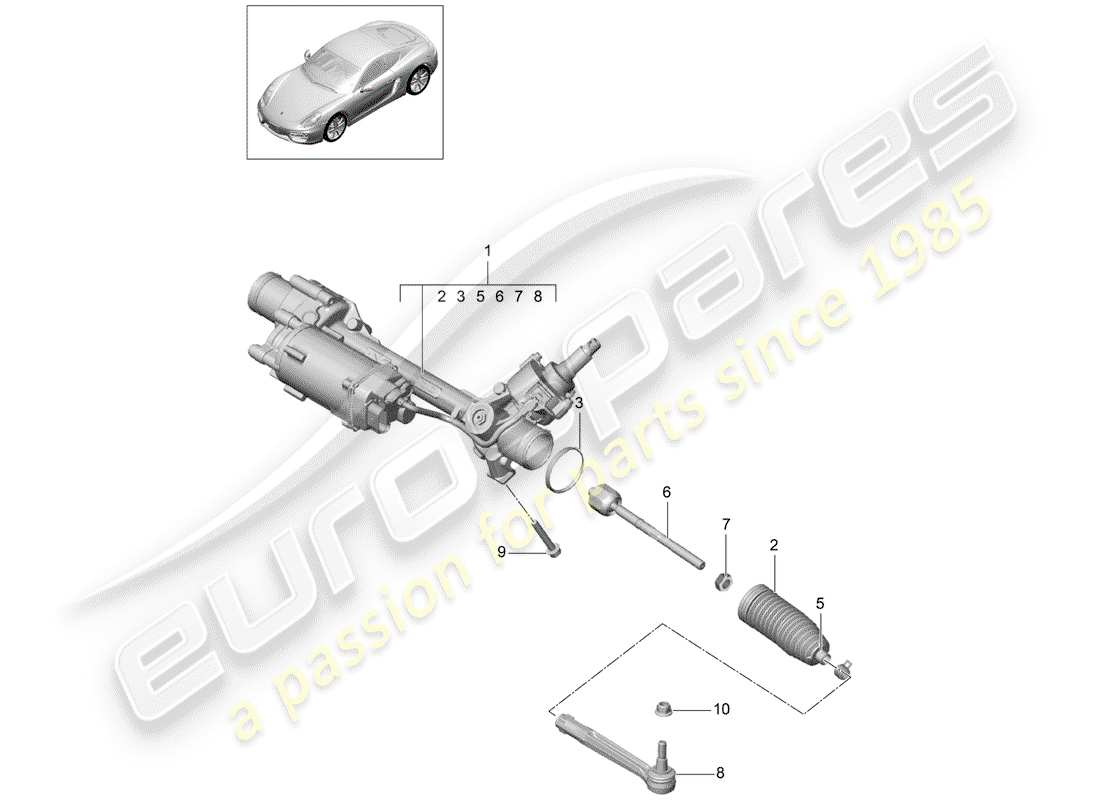porsche cayman 981 (2014) steering gear part diagram