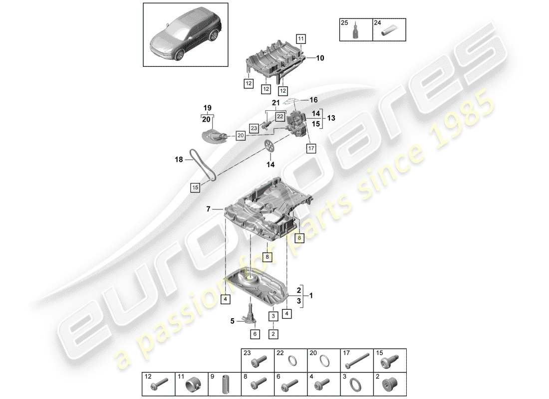 porsche 2020 (cayenne e3 9ya/9yb) oil-conducting housing part diagram