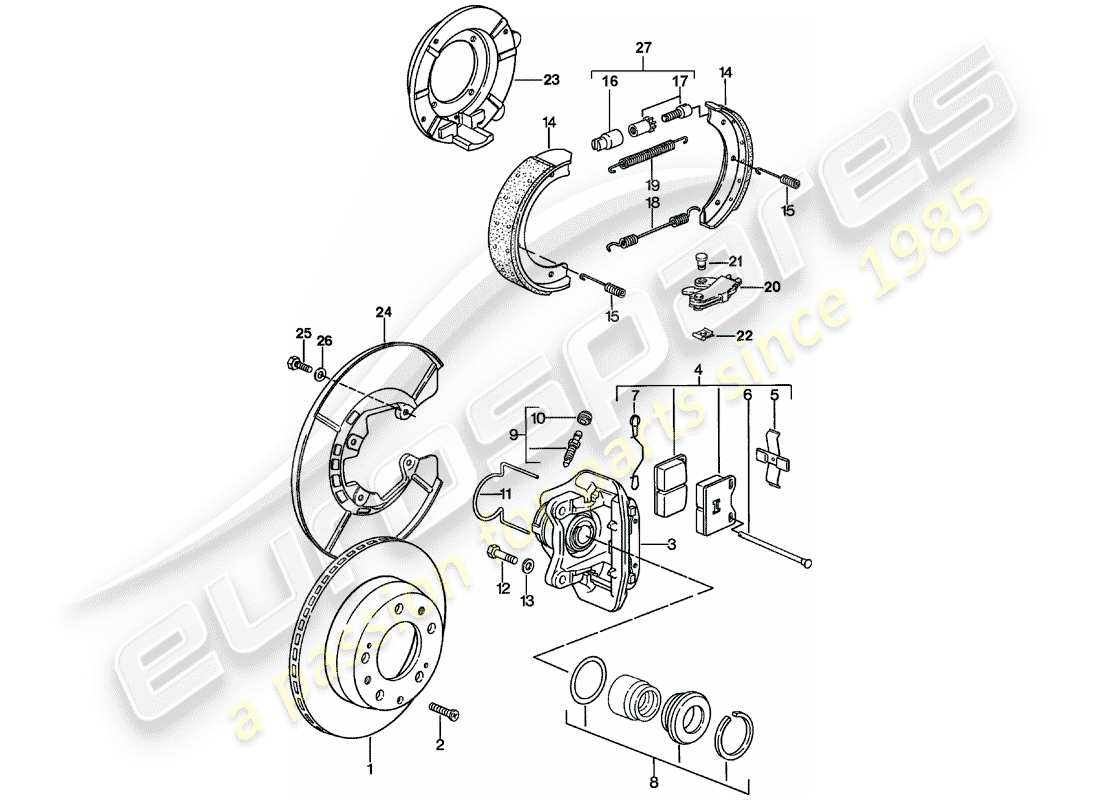 porsche 1979 (924) disc brakes - rear axle part diagram
