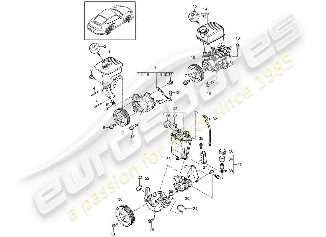 porsche 2011 (997-2 turbo / gt2 rs) power steering part diagram