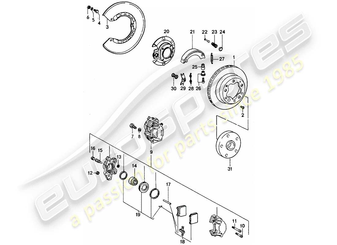 porsche 1976 (911 turbo) disc brakes - handbrake part diagram
