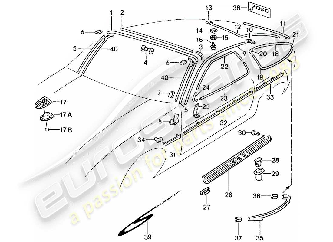 porsche 1991 (928) decorative fittings - exterior equipment part diagram