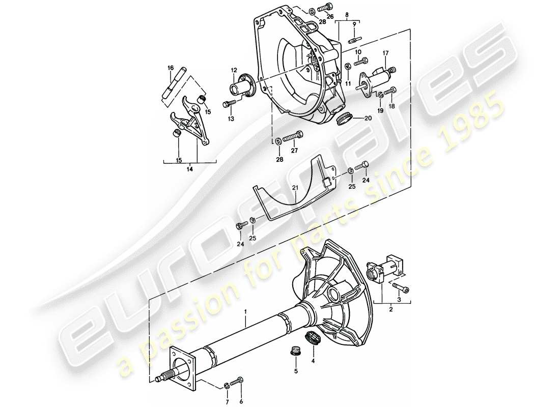 porsche 1982 (944) central tube - for - manual gearbox parts diagram