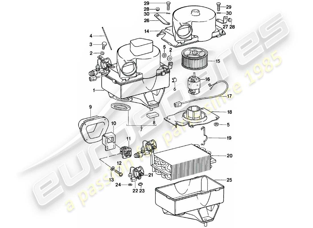 porsche 1978 (911) air conditioner - evaporator housing - single parts part diagram