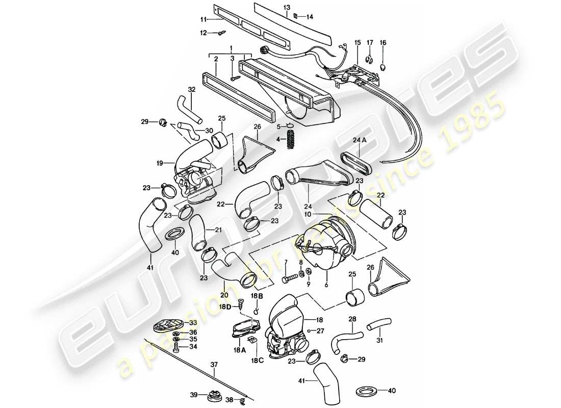 porsche 1983 (911) ventilation - heating system 1 part diagram