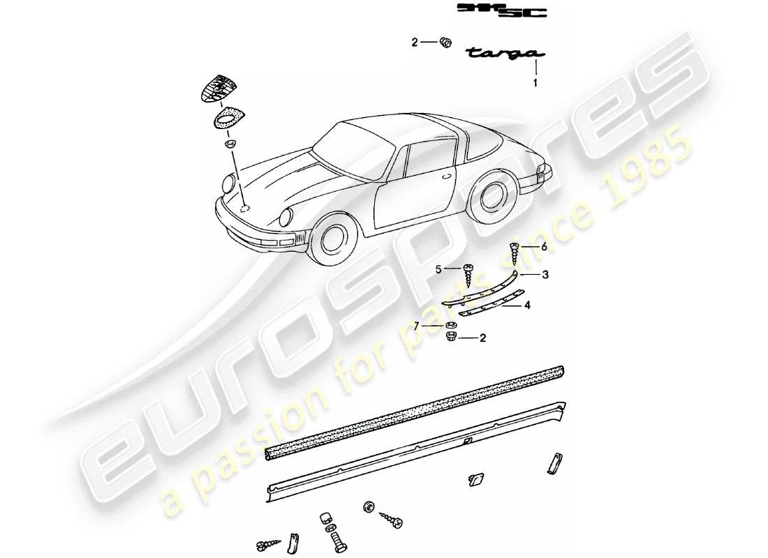 porsche 1981 (911) decorative fittings part diagram