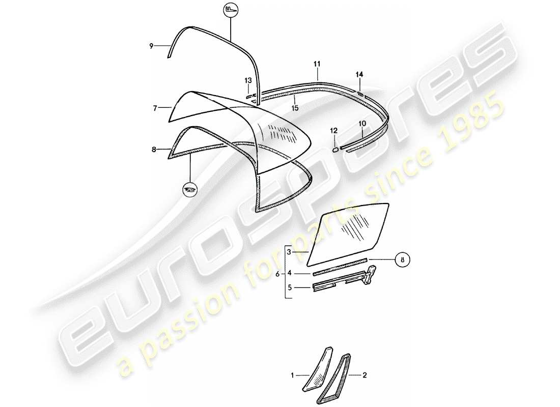 porsche 1981 (911) window glazing part diagram