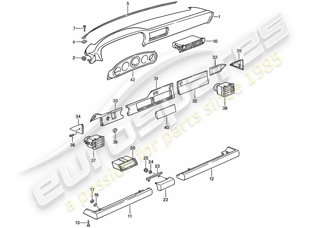 porsche 1985 (911) dash panel trim - with installation parts - d - mj 1986>> part diagram