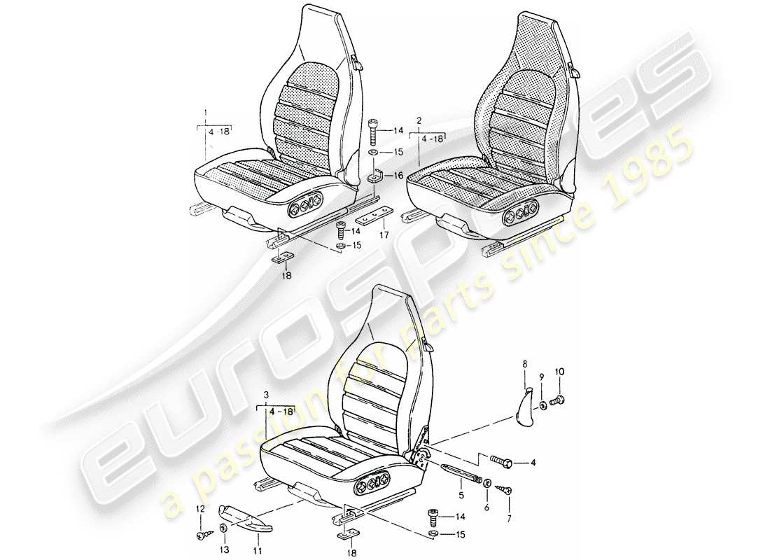 porsche 1990 (964) seat - complete part diagram