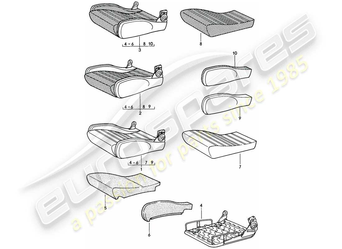 porsche 1986 (911) sports seat - cushion - single parts - d >> - mj 1984 part diagram