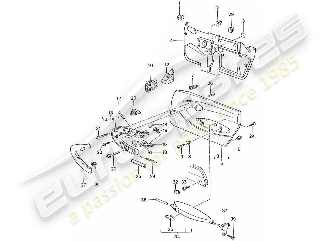 porsche 2001 (996) door panel - accessories part diagram