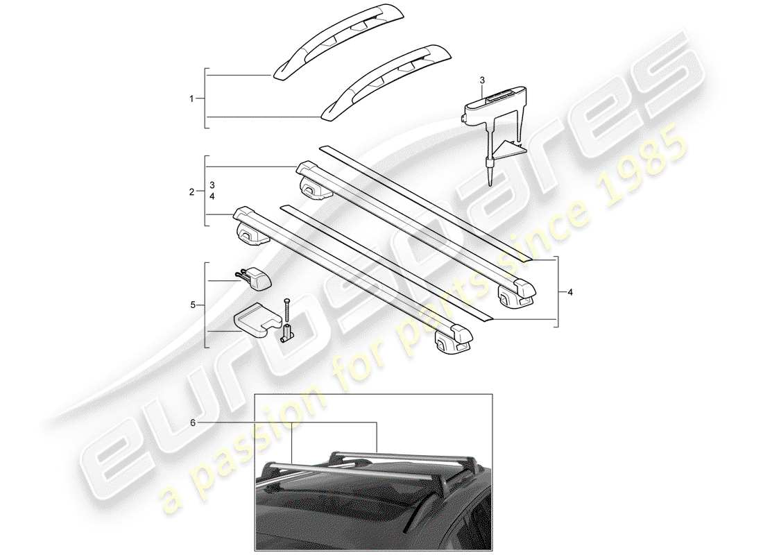 porsche tequipment cayenne (2013) roof rail part diagram