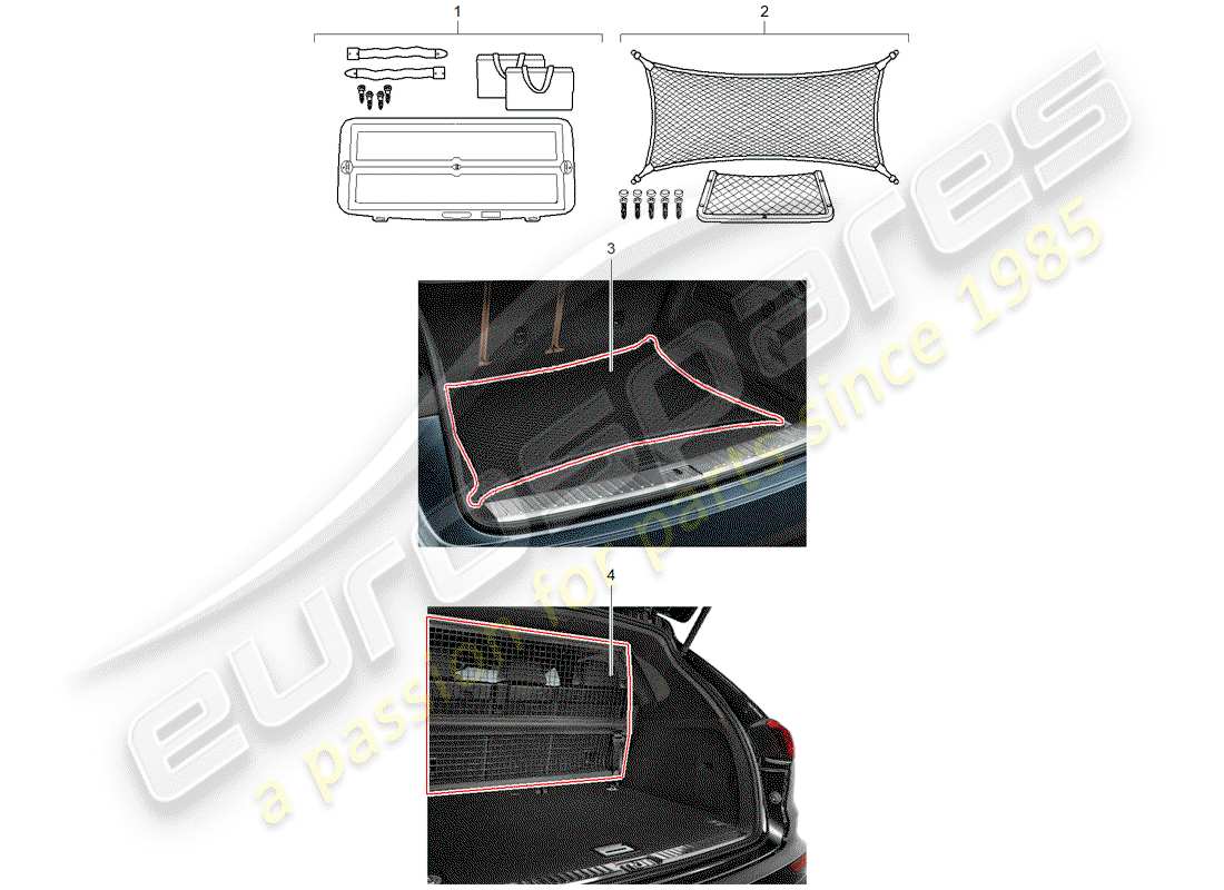 porsche 2006 (tequipment cayenne) cargo net part diagram
