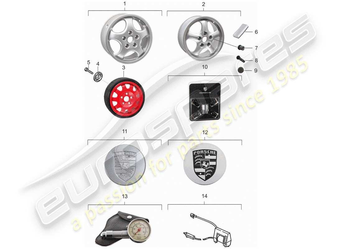 porsche 1992 (928) wheels part diagram