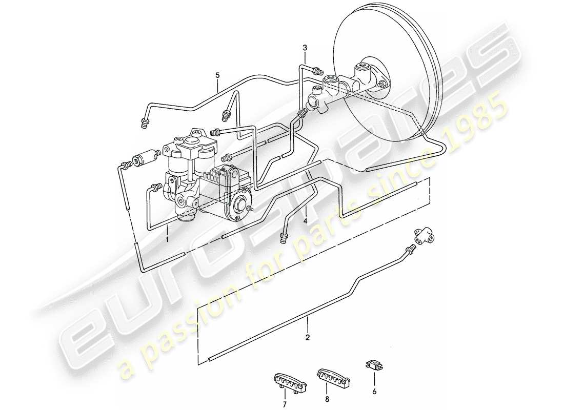 porsche 1988 (928) brake lines - anti-locking brake syst. -abs- part diagram