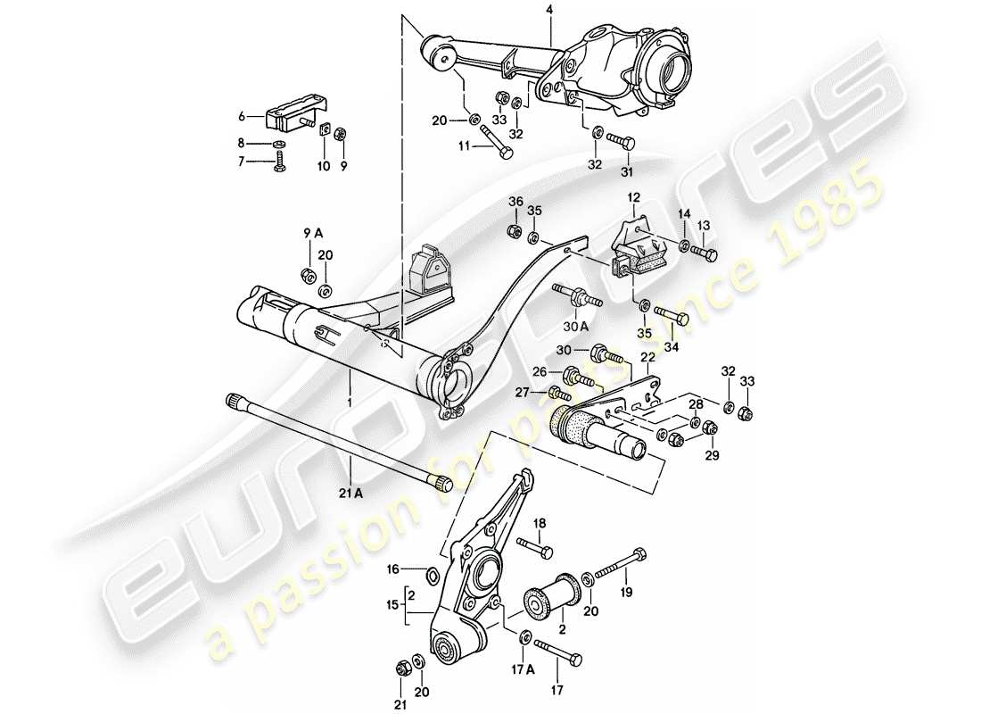 porsche 1988 (944) rear axle carrier - rear axle steering part diagram