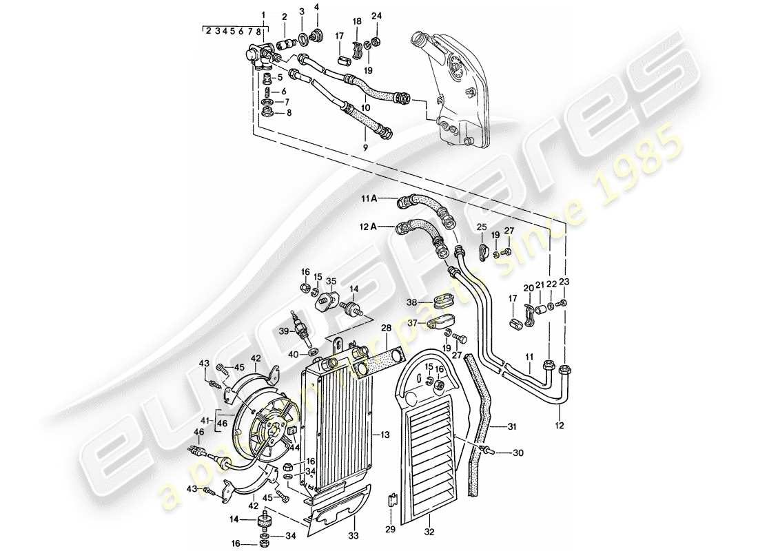 porsche 1984 (911) engine lubrication - oil cooler part diagram