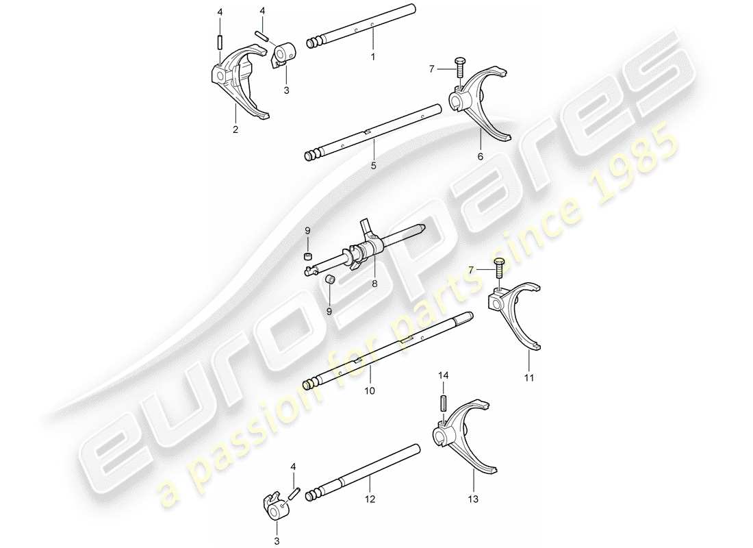 porsche 2008 (997-1 turbo / gt2) selector shaft part diagram