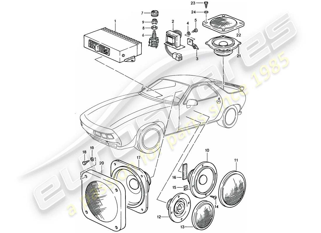 porsche 1984 (928) amplifier - loudspeaker part diagram