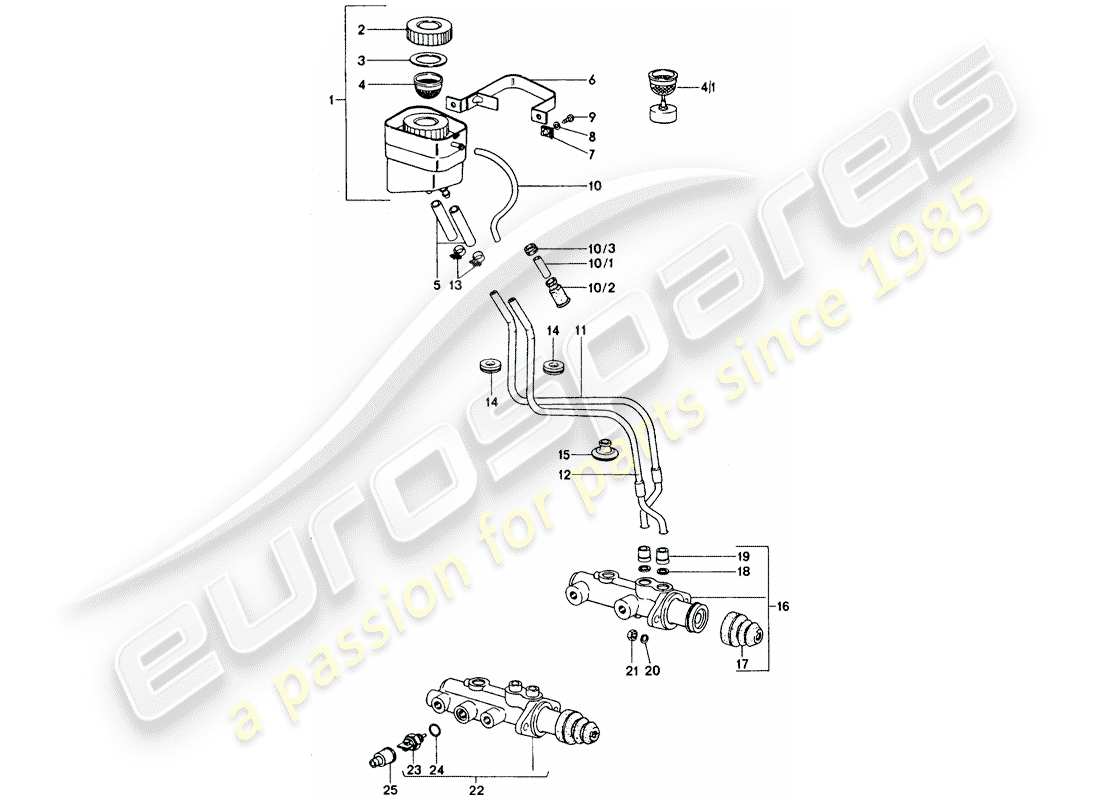porsche 1976 (911 turbo) brake master cylinder - for cars without - brake booster part diagram