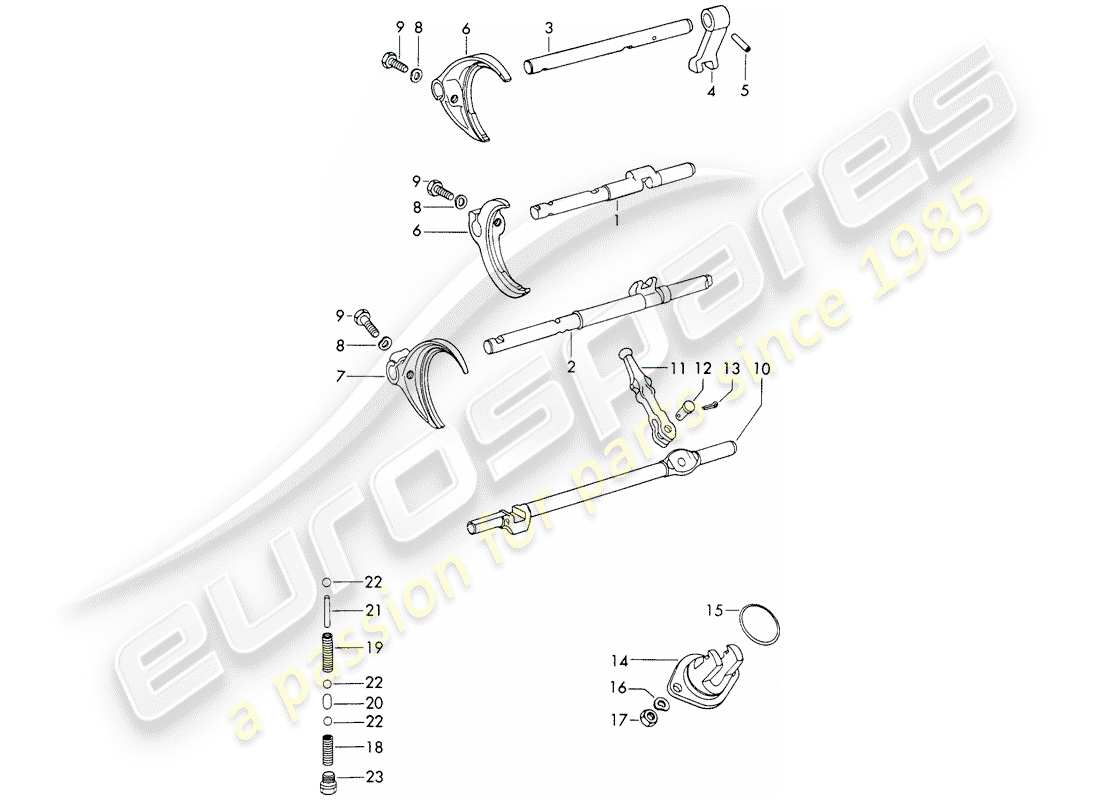 porsche 1966 (911/912) shift rods - shift forks part diagram