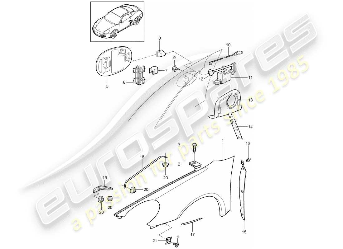 porsche 2012 (987 cayman) fender part diagram