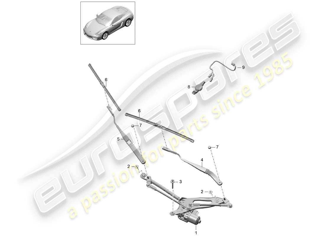 porsche cayman 981 (2014) windshield wiper system compl. part diagram