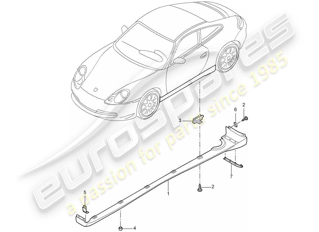 porsche 2001 (996) trim cover - side member trim - single parts part diagram