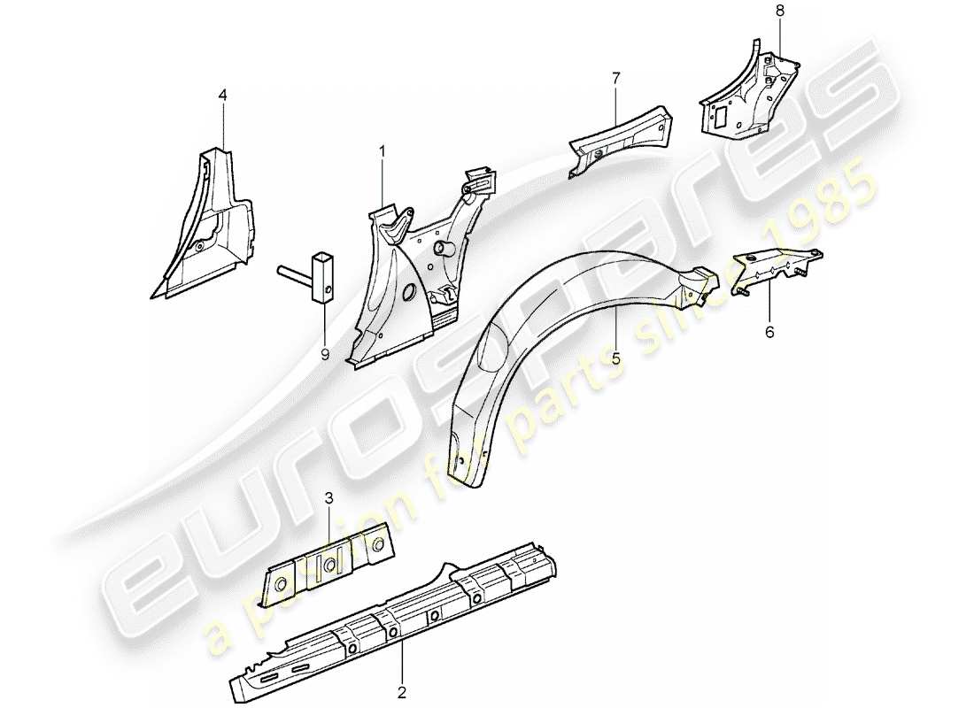 porsche 2001 (996) side panel part diagram
