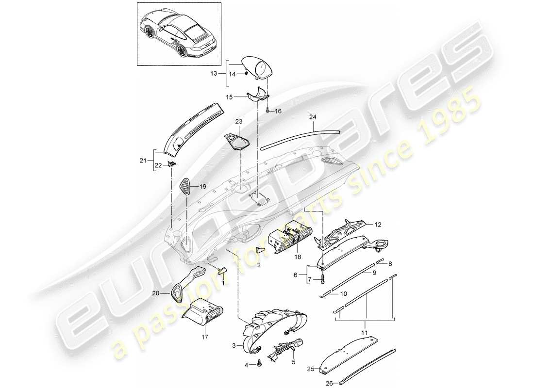 porsche 911 t/gt2rs (2013) accessories parts diagram